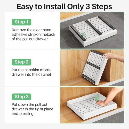 Miniatura 8 de Organizador de gabinete extraíble, expandible (12"-20") cajones deslizantes de servicio pesado fijados con película nano adhesiva para ollas