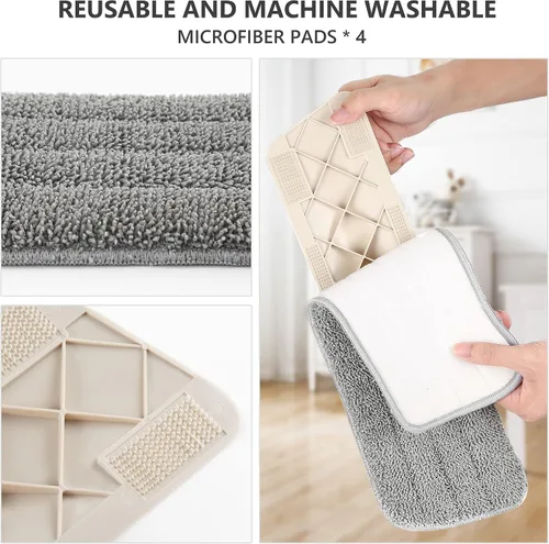 Miniatura 5 de HOMTOYOU Trapeador en aerosol para limpieza de suelos: mopa húmeda con 4 almohadillas de microfibra lavables y 2 botellas recargables para madera