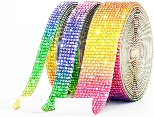 Miniatura 10 de 3 rollos de 8 m de cinta autoadhesiva de diamantes de imitación con cristal - Rollo de envoltura de pegatinas de diamantes brillantes DIY