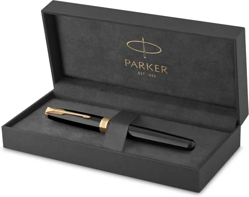Parker Sonnet 1931495 - Pluma estilográfica, color negro, con punta media y ribete dorado