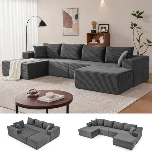 Miniatura 13 de Mangodan Sofá seccional Cloud, sofá deshuesado para sala de estar, sofá modular con asiento profundo, cómodo sofá esponjoso en forma de L con diván