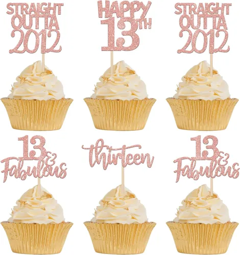Paquete de 24 adornos para cupcakes Straight Outta 2012 Happy 13th Birthday Thireen Awesome Since 2012, 13 fabulosas decoraciones para tartas para