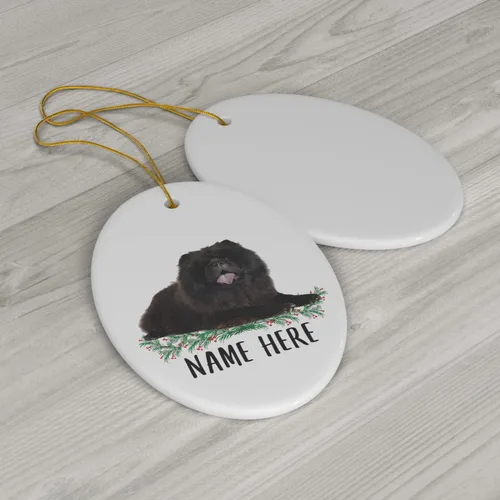 Miniatura 3 de Funny Chow Chow - Adornos para árbol de Navidad, diseño ovalado, color negro