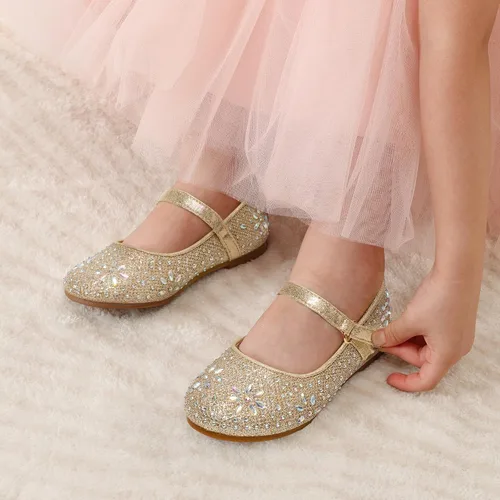 Miniatura 2 de DREAM PAIRS Zapatos de vestir Mary Jane con hebilla de diamantes de imitación y correa de bailarina plana para niña pequeña