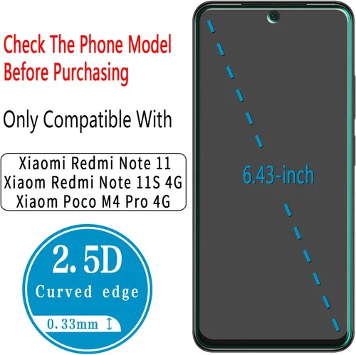 Miniatura 3 de Protector de pantalla de vidrio templado diseñado para Xiaomi Redmi Note 11, Redmi Note 11S 4G, Xiaomi Poco M4 Pro 4G, antiarañazos, sin burbujas