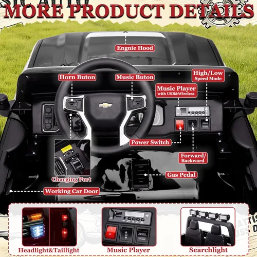 Miniatura 6 de NEWQIDA Coche eléctrico de 24 V para niños con control remoto, licencia Chevrolet Silverado HD, batería de 7ah, vehículo de juguete tipo Ride-on