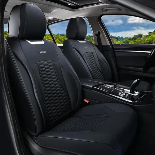 Miniatura 30 de Coverado Juego completo de fundas de asiento de automóvil, fundas rojas para asientos delanteros y traseros, de piel de napa impermeable, cojín