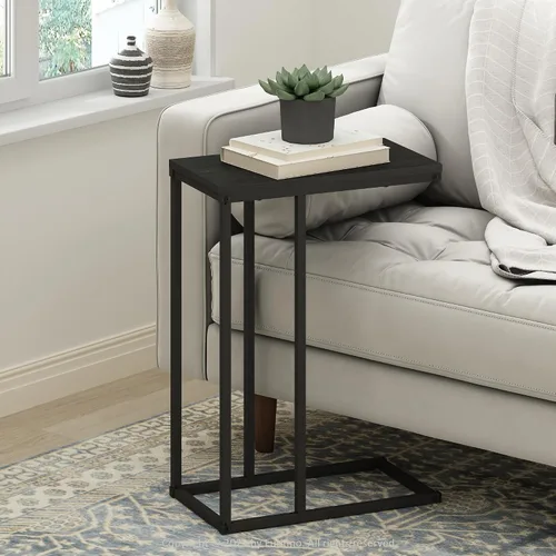 Miniatura 11 de Furinno Turn-N-Tube - Mesa auxiliar rectangular de 2 niveles con ruedas, mesita de noche de esquina redonda, mesita de noche con estante abierto