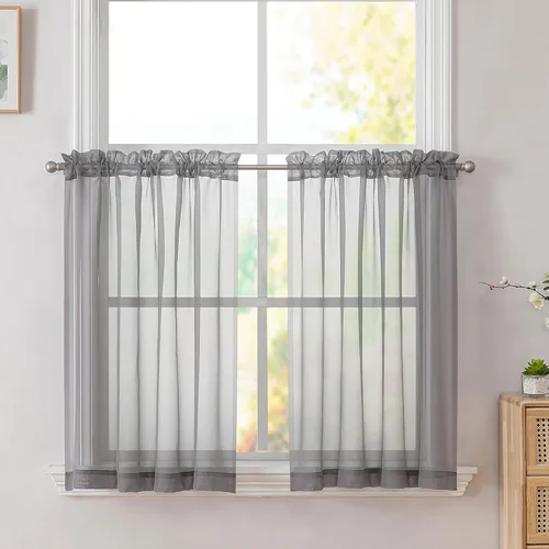 Simplebrand Cortinas traslúcidas para filtrar la luz, bolsillo para cortinero, 2 paneles para media ventana, elegantes, sala de estar, dormitorio,