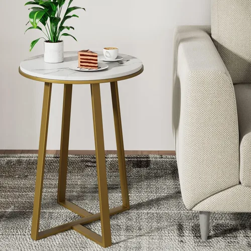 Miniatura 9 de Mesa auxiliar redonda Dorriss, mesa lateral pequeña de color gris con tapa de MDF, estructura metálica negra, mesa auxiliar alta para dormitorio