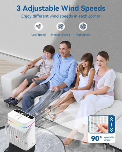 Miniatura 9 de Aire Acondicionado Portátil, Mini Aire Acondicionado Portátil de 1250ml Ventilador de Enfriamiento de Aire Ventilador de Aire con 3 Velocidades