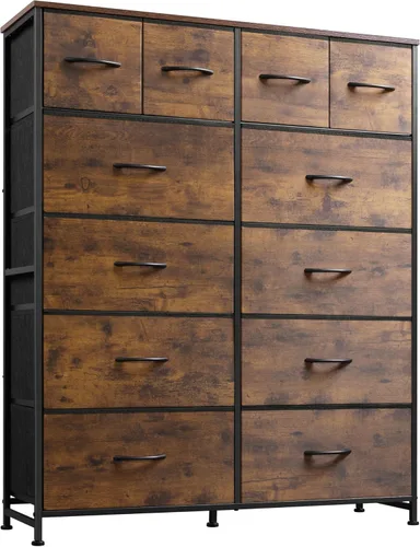WLIVE Cómoda alta para dormitorio con 12 cajones, cómodas y cajoneras, cómodas de tela para closet, organizador de cómoda de almacenamiento con