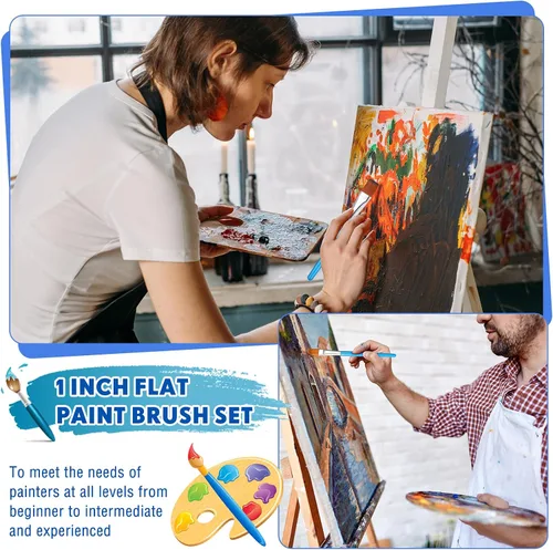 Miniatura 6 de Pinceles planos de pintura acrílica de acuarela, pincel de nailon sintético para el pelo, 1 pulgada, pincel de pintura de artista para detalles
