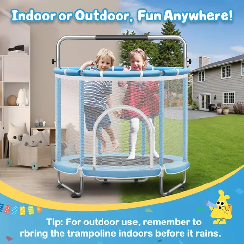 Miniatura 5 de Seray - Cama elástica de 55-65 pulgadas para niños con red de seguridad y mini pelotas, pequeño trampolín para niños pequeños para recreación