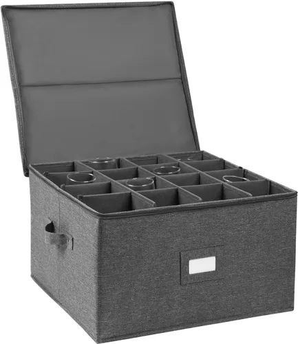 Miniatura 11 de Estuches de almacenamiento para copas, caja contenedora de almacenamiento de copas de vino de carcasa rígida con divisores para 12 copas de vino