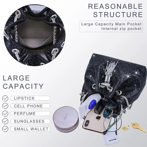 Miniatura 4 de TOPALL Bolso de Noche Mejorado con Diamantes de Imitación, Bolso de Mano Brillante con Diamantes de Imitación en Plata, Monederos de Diamantes