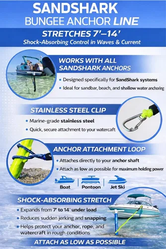 Miniatura 8 de SandShark Línea de muelle elástico de anclaje de alta calidad. Accesorios de barco Línea de anclaje que absorbe los golpes en anclajes y muelles