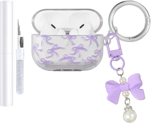 Miniatura 9 de Funda compatible con AirPods Pro 2 2022, TPU suave con bonito patrón de flores para AirPods Pro de 2ª/1ª generación con llavero de flores y Negro