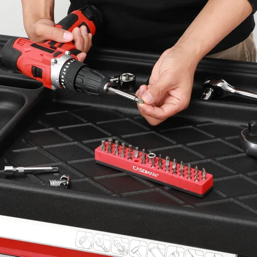 Miniatura 6 de CASOMAN 2 piezas 1/4" Organizador de brocas hexagonales con base magnética - Rojo, Organizador de 86 brocas con fuerte base magnética, Organizador