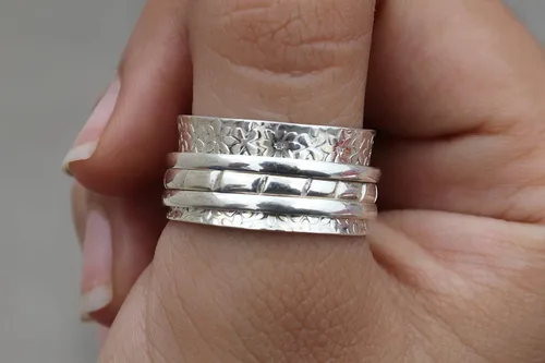 Miniatura 4 de Sterling Silver Spinner Ring Anxiety Spinner Ring Fidget Spinner Ring for Women Handmade Three Spinner Ring Sterling Silver 925