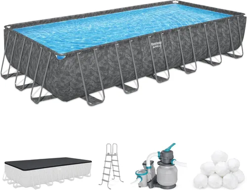 Miniatura 10 de Bestway APX 365 - Piscina sobre el suelo de 18 x 9 x 52 pulgadas, juego de piscina rectangular con marco de metal para exteriores con bomba