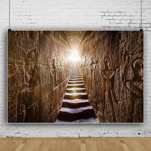 Miniatura 3 de Telón de fondo del templo egipcio de 5 x 3 pies, escalera antigua, luz tenue antigua, misteriosa, tallas jeroglíficas, decoración para colgar