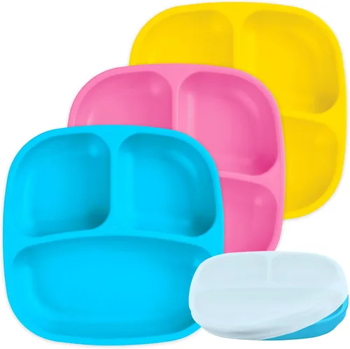 Miniatura 59 de Re-Play Platos para niños pequeños con divisores, 3 compartimentos de pared profunda, platos divididos para niños con 3 tapas, aptos