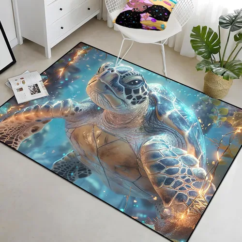 Miniatura 19 de Alfombra de tortuga marina con estampado de animales marinos y animales marinos, alfombra con estampado de tortugas marinas, para niños y niñas