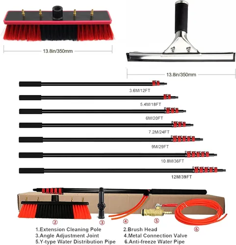 Miniatura 3 de Kit de poste extensible alimentado por agua, cepillo de limpieza alimentado por ventana con escobilla de goma, sistema de limpieza alimentado por