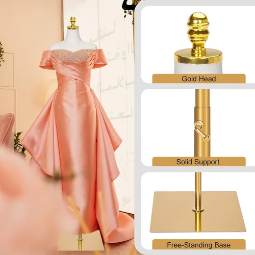 Miniatura 3 de Maniquí femenino con forma de torso para vestir - Cuerpo de maniquí con base de metal, maniquí de oro para ropa de mujer con altura ajustable de 40