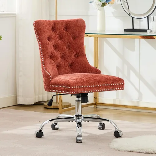 Miniatura 16 de Silla de escritorio, moderna silla de oficina en casa tapizada de terciopelo, sillas de escritorio giratorias de 360° sin brazos, sillas ergonómicas