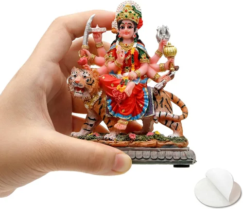 BangBangDa Durga - Estatua de tigre pequeña de 4.1 pulgadas de alto para tablero de instrumentos de vehículo, diosa hindú, día del padre, día de la
