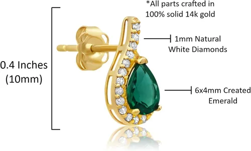 Miniatura 5 de 14k Yellow or White Gold Gemstone Pear Shape Drop Stud Earrings for Women with Teardrop Natural Diamonds and Push Backs 6mm x 4mm Birthstone by MAX
