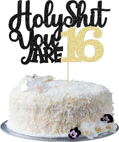 1 pieza de decoración para tartas con purpurina de 16 años con purpurina para tartas de 16 cumpleaños, dulces de 16 años de 16 a 16 años,