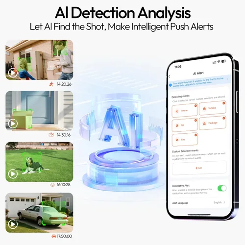 Miniatura 7 de 4 cámaras WiFi 2.4G/5G para seguridad en el hogar con paneles solares dobles, cámaras de seguridad solar 2K inalámbricas para exteriores, visión