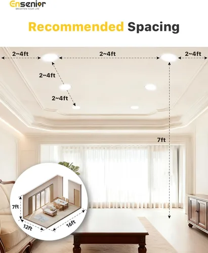 Miniatura 8 de Ensenior Paquete de 12 Luces LED Empotradas de 4 Pulgadas, Regulables, Blanco Claro 6000K, 750LM Alta Luminosidad, 9W 120V, 2 Pines, ERL-9X-ETL