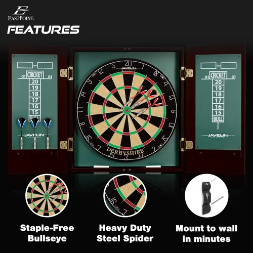 Miniatura 3 de EastPoint Sports Official Size Dart Board Cabinet Set- Easy-Assembly & Complete with 6 Deluxe Steel Tip Darts and Accessories -Premium Darts Set
