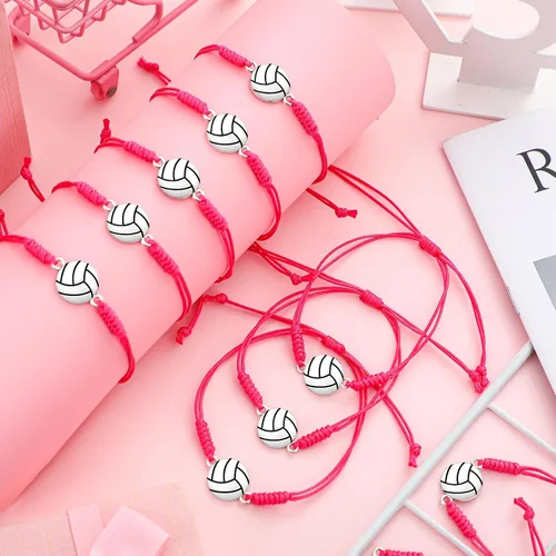 Miniatura 45 de 20 pulseras de voleibol ajustables, cuerda trenzada con dije de voleibol para niñas, mujeres, hombres, adolescentes, la mayoría de jugadores