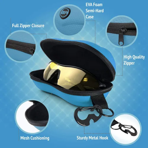 Miniatura 5 de BLUPOND Funda de gafas de sol semiduro de EVA con gancho de metal para colgar clip de cinturón para almacenamiento de gafas de sol