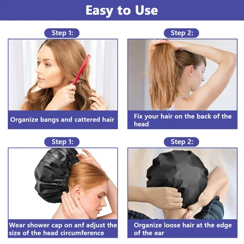 Miniatura 5 de 1 pieza de gorro de ducha, gorro de baño de doble capa y ajustable para la ducha, gorro de pelo extragrande reutilizable para mujer, exterior