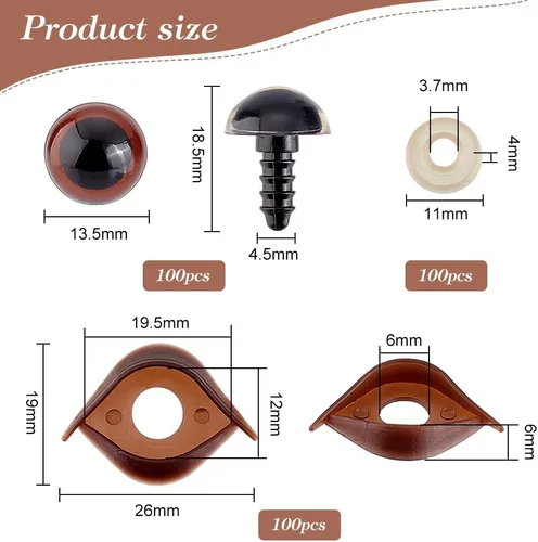 Miniatura 5 de PH PandaHall 100 juegos de ojos de seguridad para manualidades con hebillas para párpados, ojos de animales de peluche, ojos de ganchillo