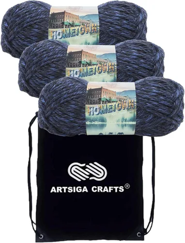 Miniatura 75 de Lion Brand Hometown New York White 135-100 (3 madejas - mismo lote de tinte) #6 S Bulky - Hila acrílica para crochet y tejer con bolsa para proyectos