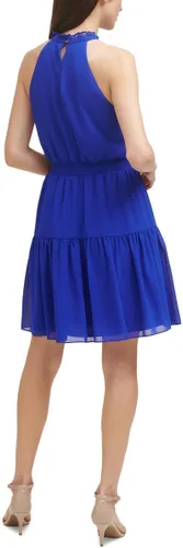 Miniatura 2 de Vince Camuto Minivestido sin mangas con cuello de lazo y volantes para mujer