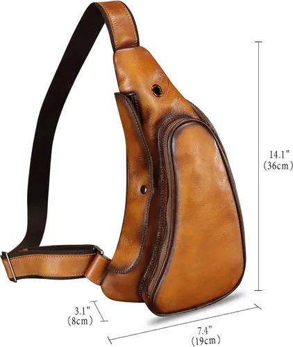 Miniatura 4 de Bolso de cuero genuino para mujeres y hombres, mochila de cuero retro para el pecho, bolso cruzado