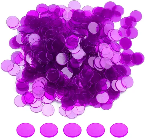 GSE Games & Sports Expert Chips de bingo morados, 500 fichas de conteo transparentes de alto contraste de 3/4 pulgadas para juegos de bingo, fiestas