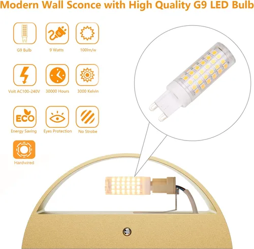 Miniatura 3 de Aipsun Juego de 2 apliques de pared dorados para interiores, con cableado, luces de montaje en pared arriba y abajo, para sala de estar, dormitorio