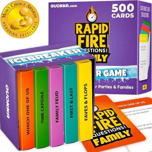 QUOKKA Juego de tarjetas de conversación familiar – Juego de romper el hielo para niños y familias – Tarjetas rompehielos con más de 500 preguntas –