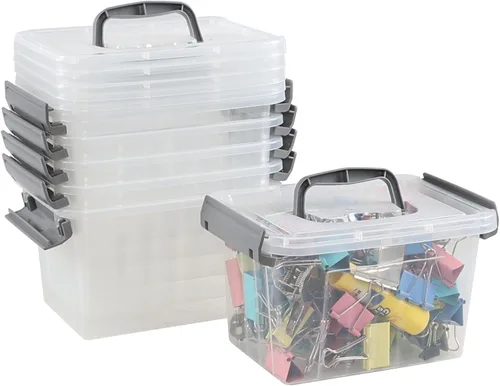 Cajas pequeñas con cierre transparente de 3.5 cuartos de galón con asa, pequeños contenedores de almacenamiento de plástico con tapa, 6 paquetes