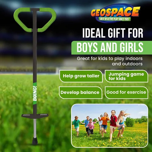 Miniatura 4 de Geospace Jumparoo Boing! Palo Pogo mediano 'PRO' para niños, soporta 60 a 100 libras, juguete al aire libre para niños y niñas, juego activo