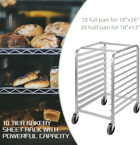 Miniatura 4 de HALLY SINKS & TABLES H Estante para panecillos de 10 niveles con ruedas, estante comercial de aluminio para panadería completa y media hoja, cocina